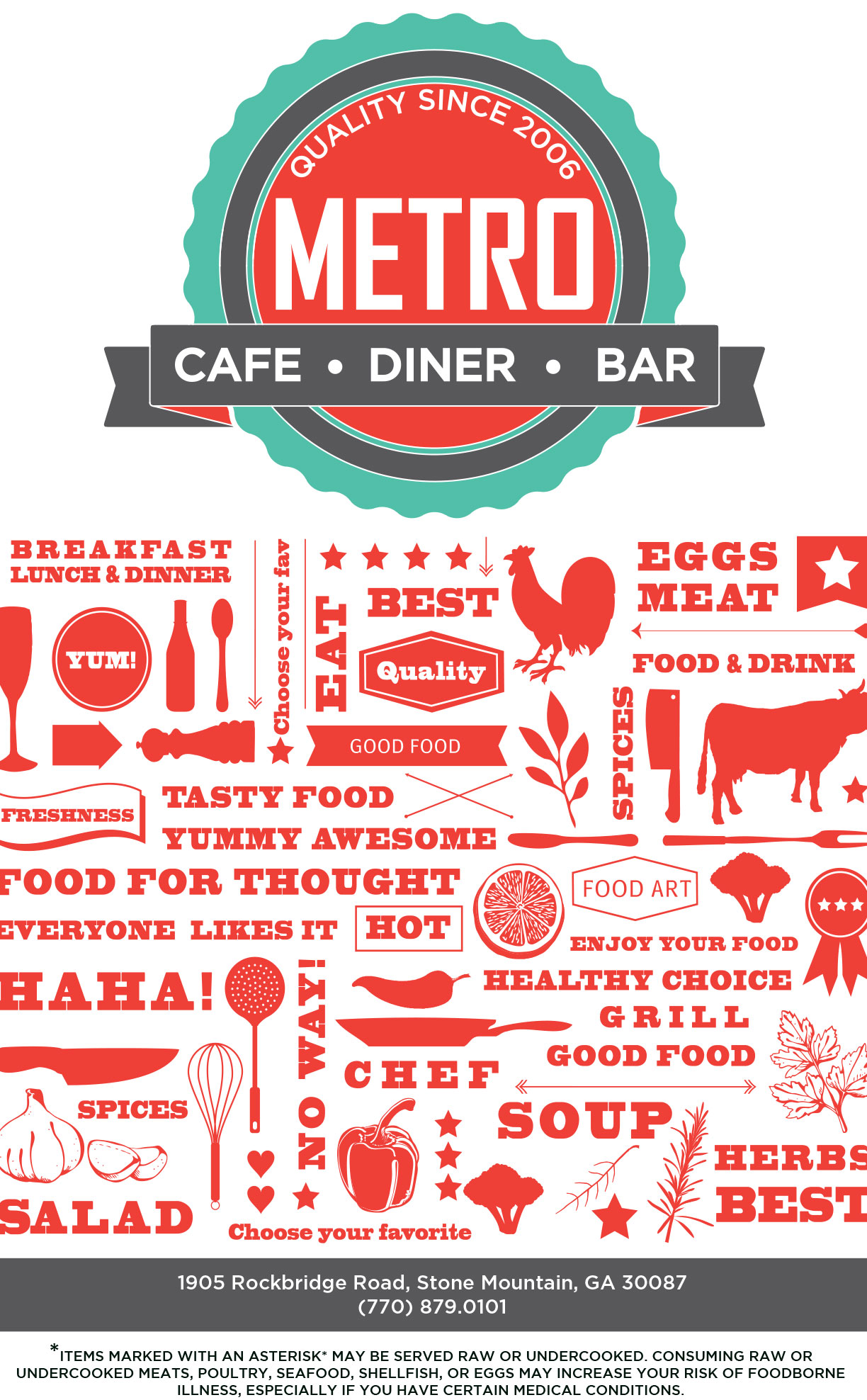 Metro Cafe Diner menu page one